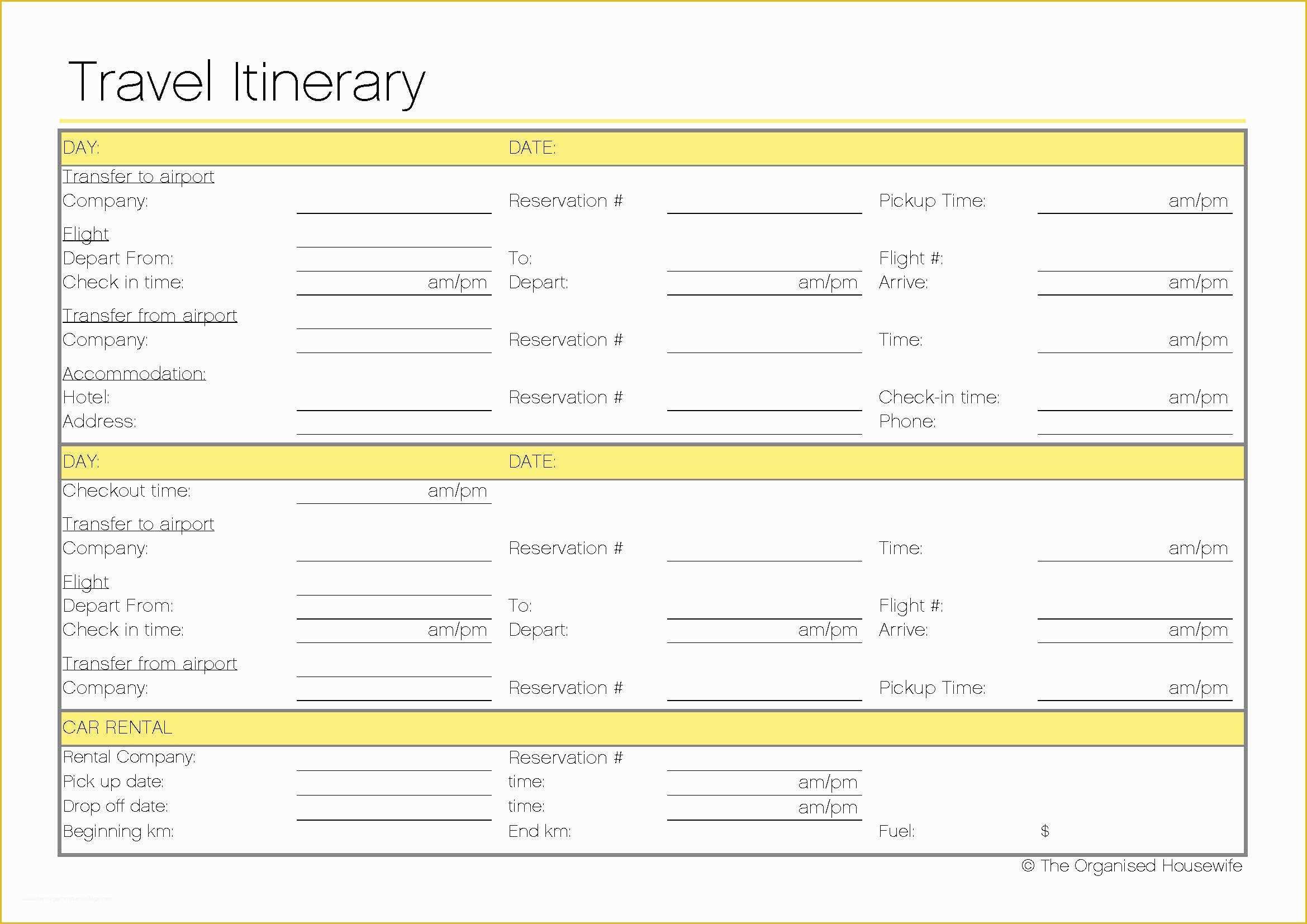 Free Travel Itinerary Template Of Free Printable Travel Itinerary the organised Housewife