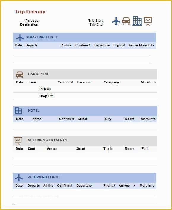 Free Travel Itinerary Template Of Trip Itinerary Template 6 Download Free Documents In
