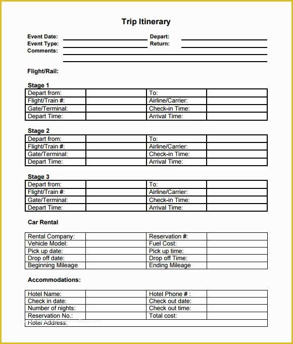 Free Travel Itinerary Template Of Trip Itinerary Template 6 Download Free Documents In