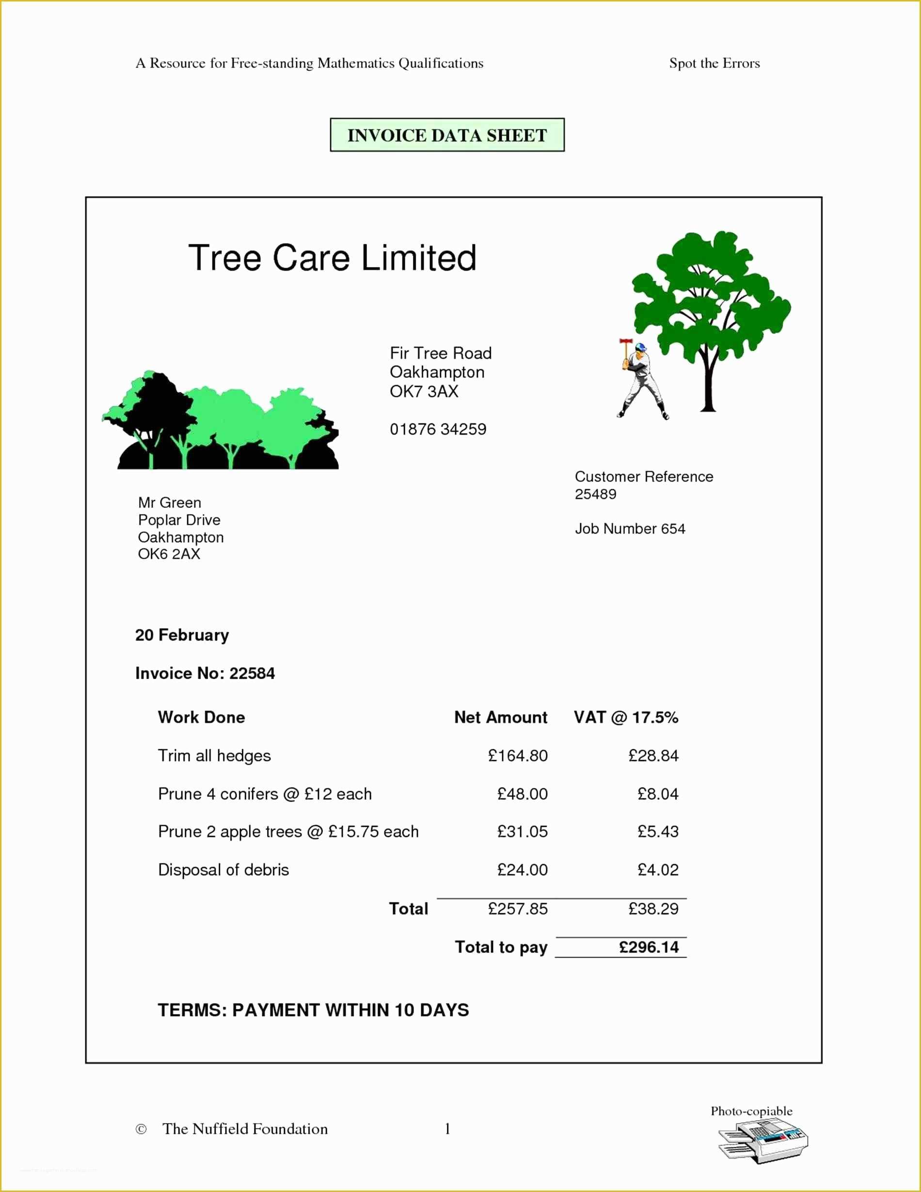 Printable Tree Service Estimate Template Printable Word Searches