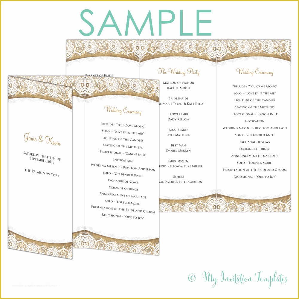 Free Tri Fold Wedding Brochure Templates Of Rustic Program Template Burlap and Lace Trifold Free Sampl