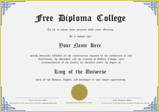Free University Diploma Templates Of Free Certificates