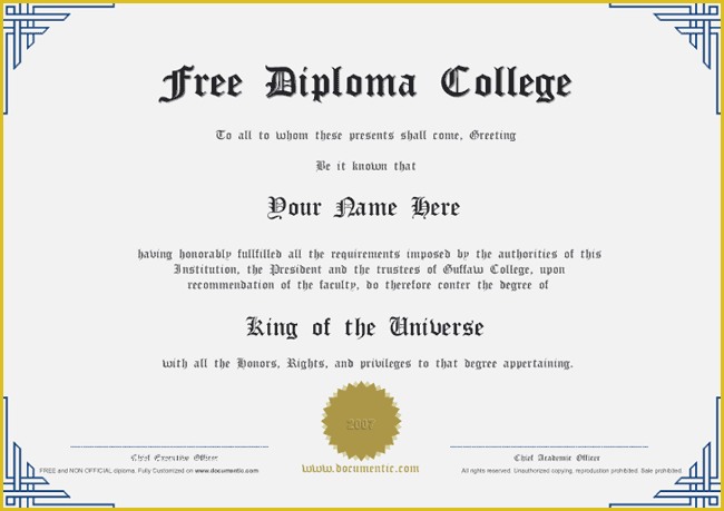 Free University Diploma Templates Of Free Certificates