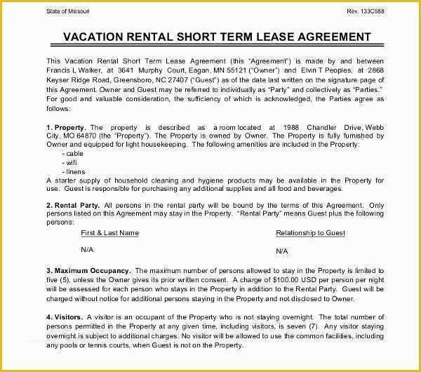 Free Vacation Rental Agreement Template Of 16 Short Term Rental Agreement Templates Pdf Doc