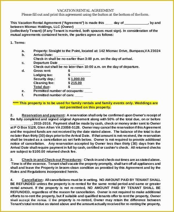 Free Vacation Rental Agreement Template Of 17 Free Rental Agreement Templates – Free Sample Example