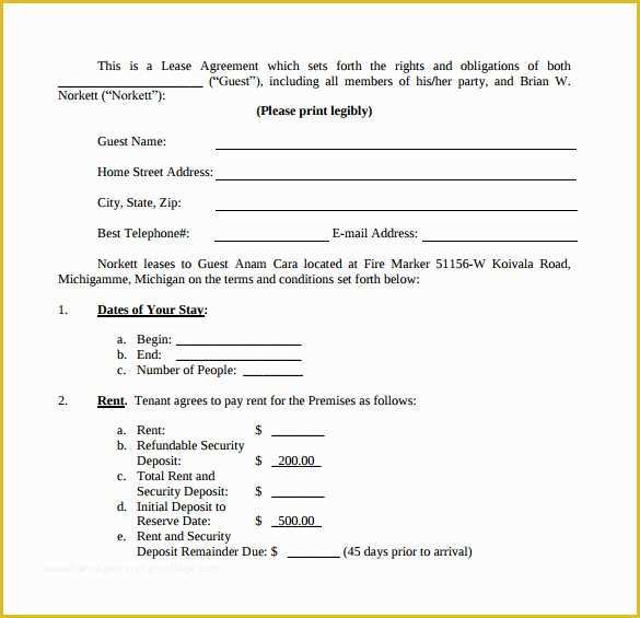Free Vacation Rental Agreement Template Of 8 Sample Vacation Rental Agreements – Pdf Word
