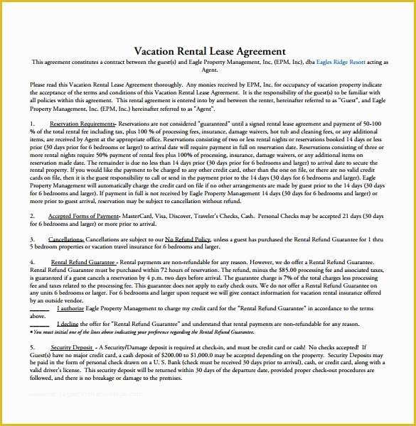 Free Vacation Rental Agreement Template Of 9 Rental Agreement Templates