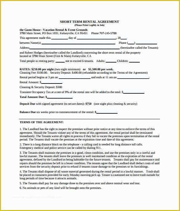 Free Vacation Rental Agreement Template Of 9 Sample Vacation Rental Agreements