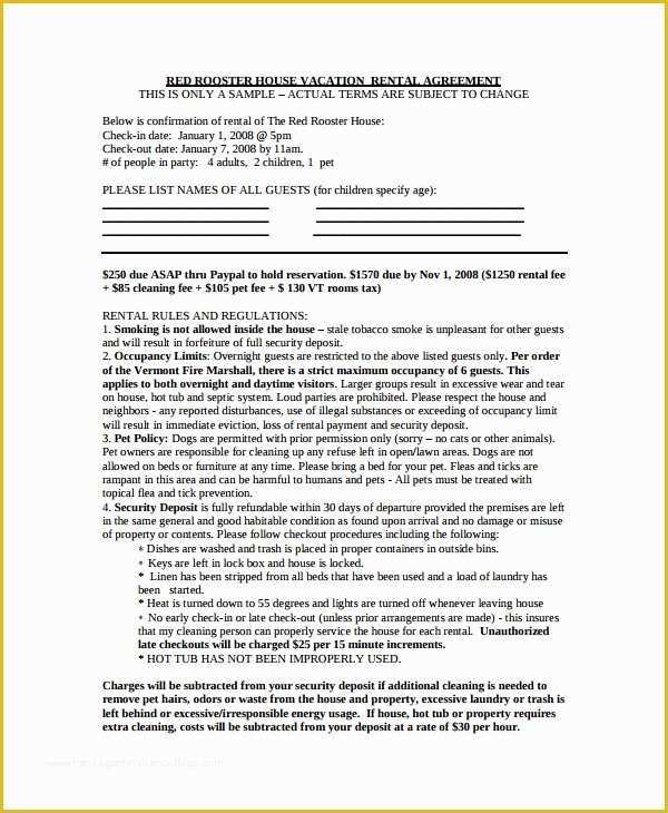 Free Vacation Rental Agreement Template Of 9 Sample Vacation Rental Agreements