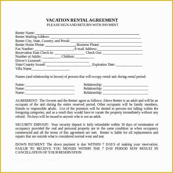Free Vacation Rental Agreement Template Of 9 Sample Vacation Rental Agreements