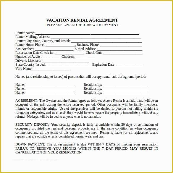 Free Vacation Rental Agreement Template Of 9 Sample Vacation Rental Agreements