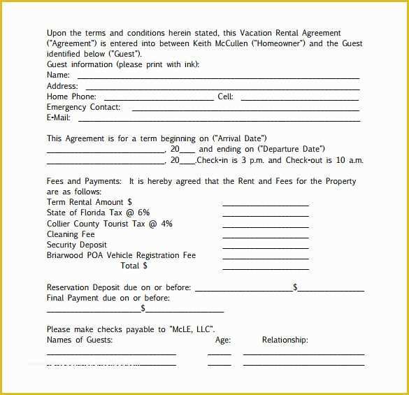 Free Vacation Rental Agreement Template Of Sample Vacation Rental Agreement 7 Free Documents In