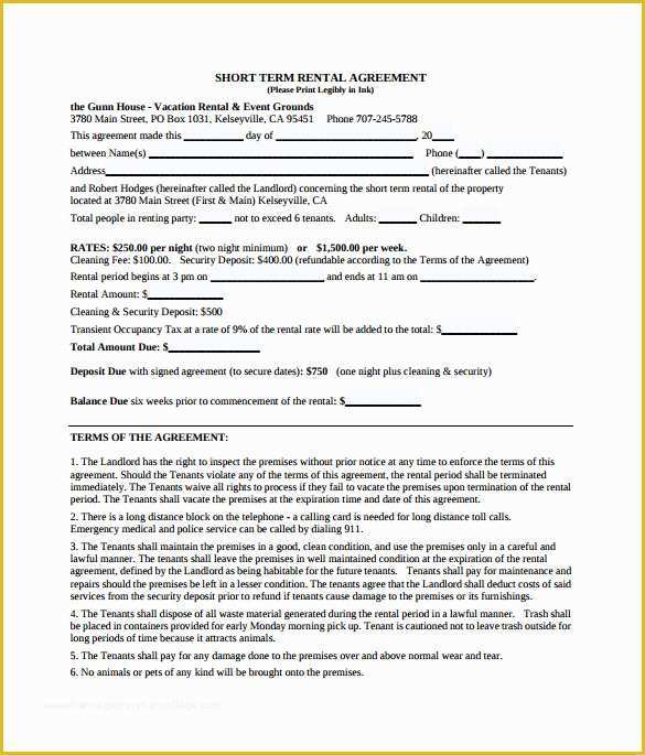 Free Vacation Rental Agreement Template Of Short Term Vacation Rental Agreement Template
