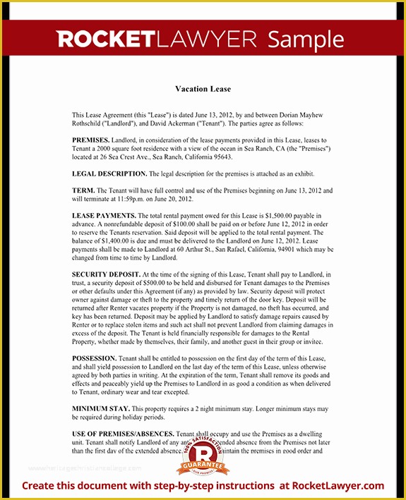 Free Vacation Rental Agreement Template Of Vacation Lease Agreement Template