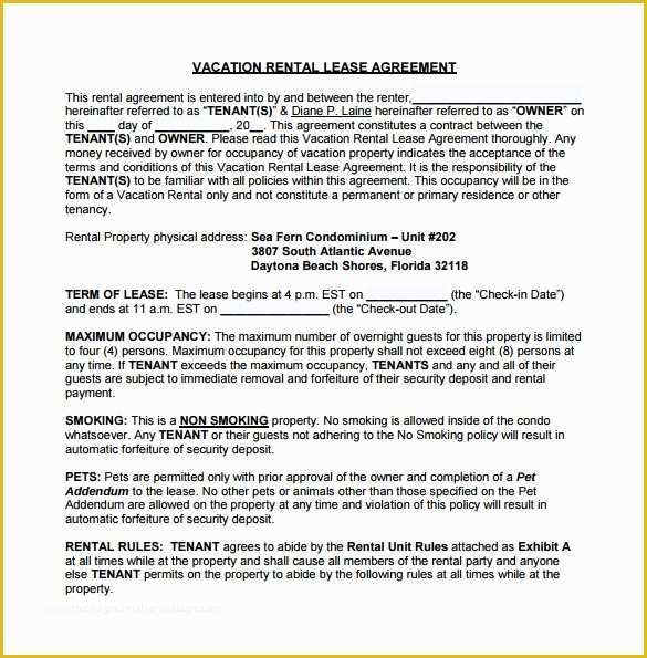 Free Vacation Rental Agreement Template Of Vacation Rental Agreement 10 Samples Examples &amp; format