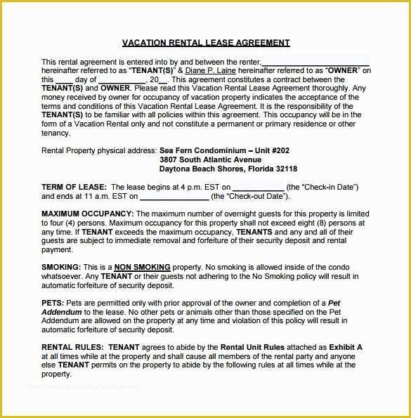 Free Vacation Rental Agreement Template Of Vacation Rental Agreement 10 Samples Examples & format