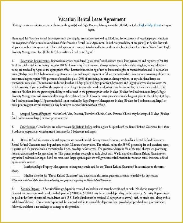 Free Vacation Rental Agreement Template Of Vacation Rental Agreement – 8 Free Word Pdf Documents