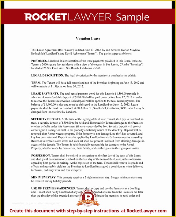 Free Vacation Rental Agreement Template Of Vacation Rental Agreement Contract Vacation Lease