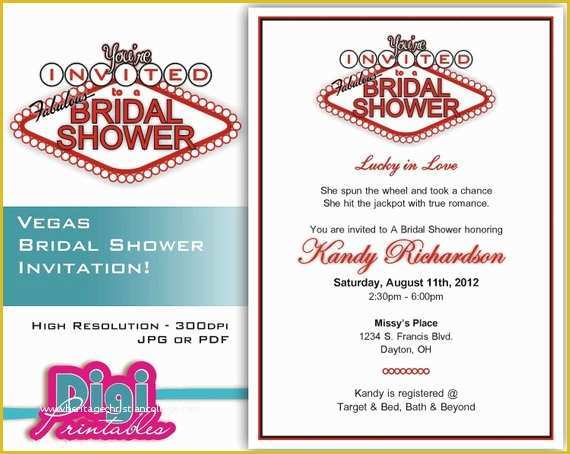 Free Vegas themed Invitation Templates Of Bridal Shower Invitation Las Vegas Digital Download Diy