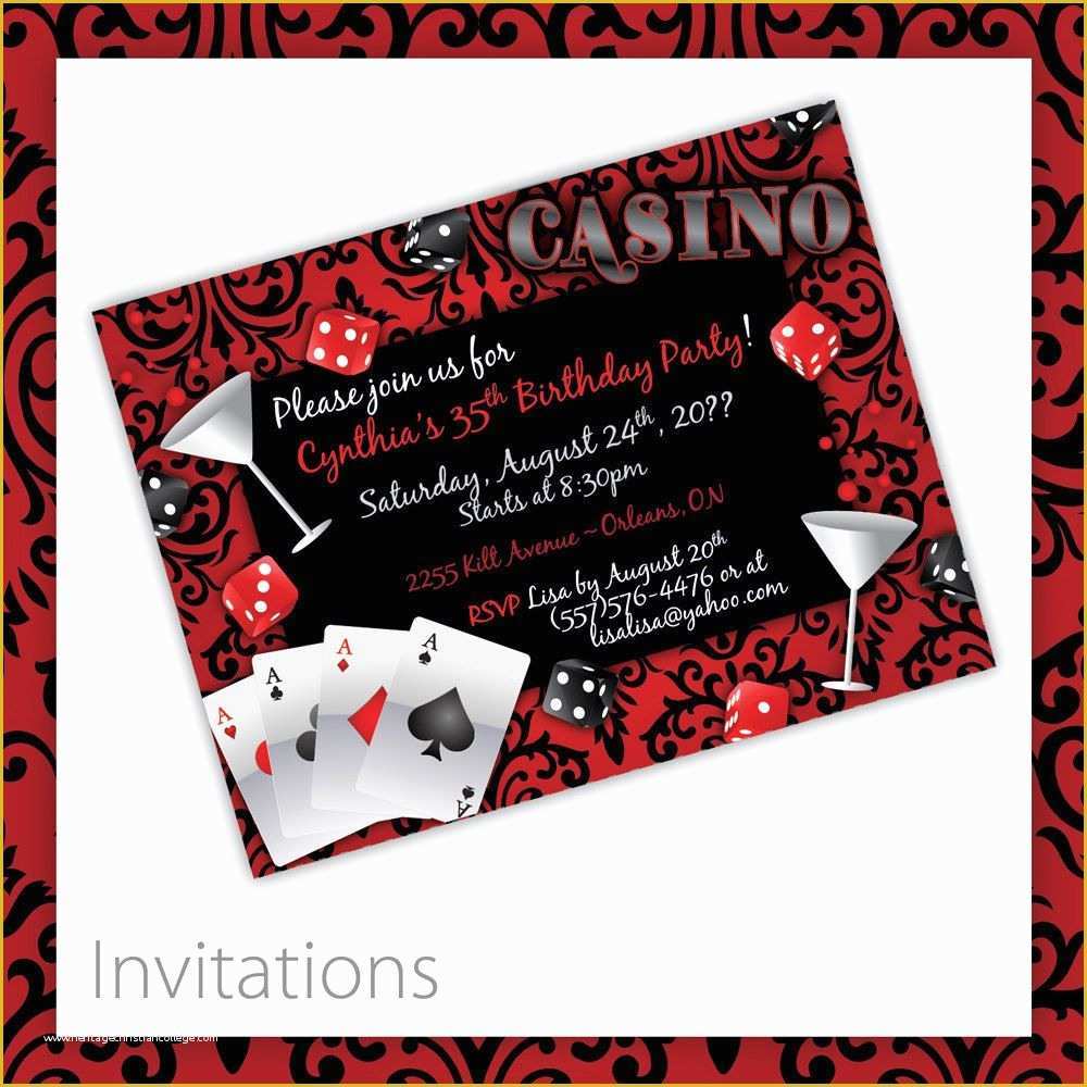 Free Vegas themed Invitation Templates Of Casino Party Invitations Casino Blush by