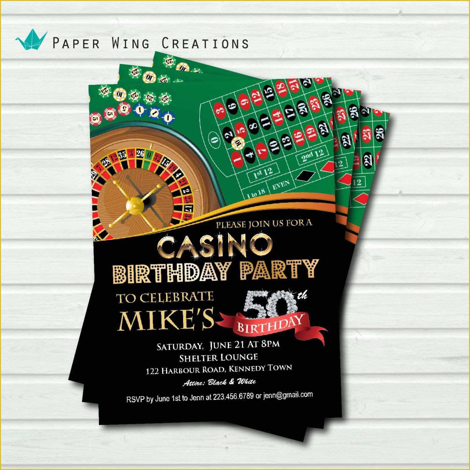 Blank Casino Theme Party Invitations Template Free