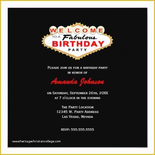 Free Vegas themed Invitation Templates Of Las Vegas Sign Birthday Party Invitation 5 25" Square