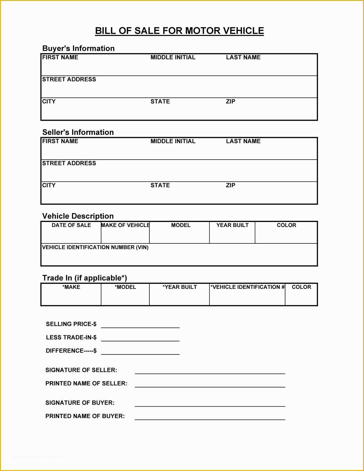 Free Vehicle Bill Of Sale Template Of 45 Fee Printable Bill Of Sale Templates Car Boat Gun