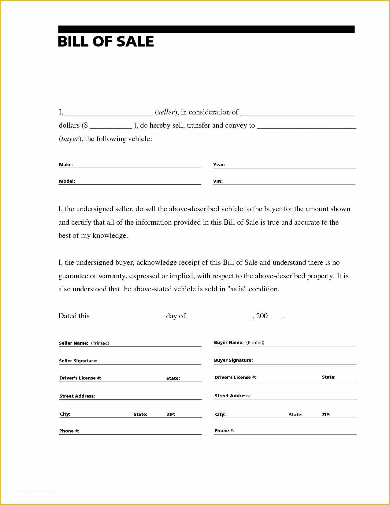 Free Vehicle Bill Of Sale Template Of Free Printable Free Car Bill Of Sale Template form Generic