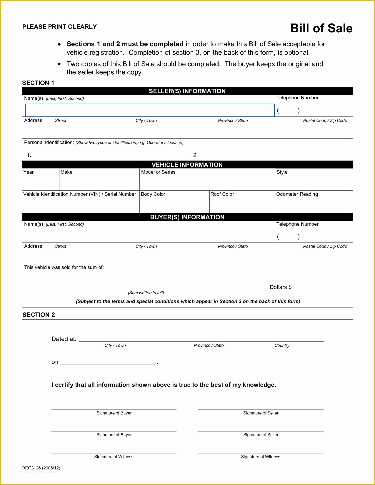 Free Vehicle Bill Of Sale Template Of Free Printable Rv Bill Of Sale form form Generic