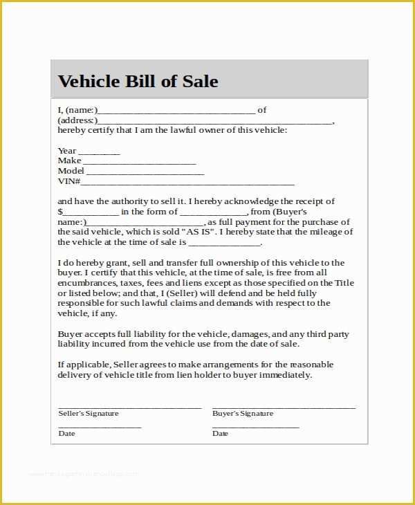 Free Vehicle Bill Of Sale Template Of Generic Bill Of Sale Template 12 Free Word Pdf