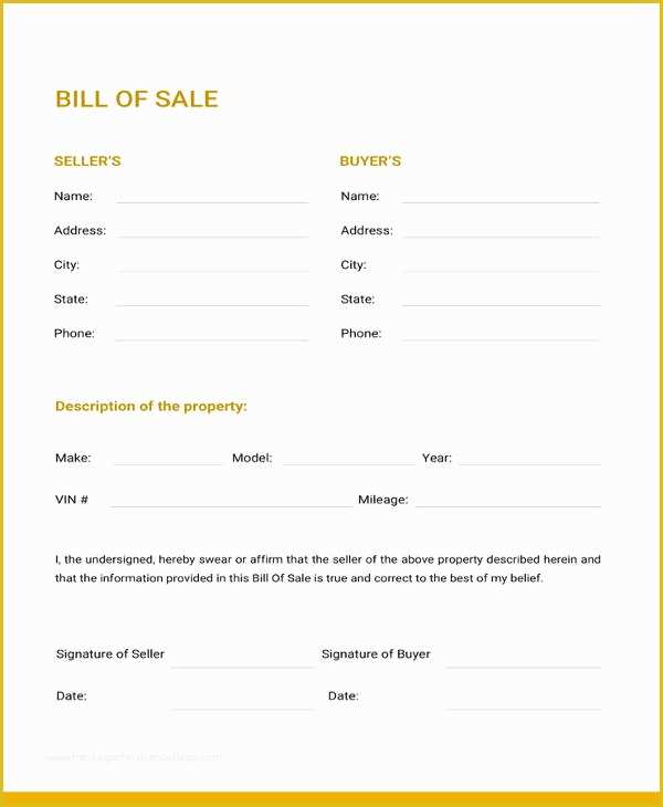 Free Vehicle Bill Of Sale Template Of Generic Bill Of Sale Template 12 Free Word Pdf