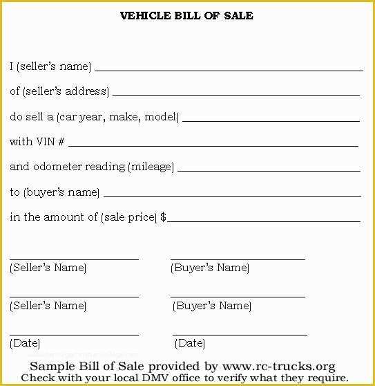 Free Vehicle Bill Of Sale Template Of Printable Sample Vehicle Bill Of Sale Template form