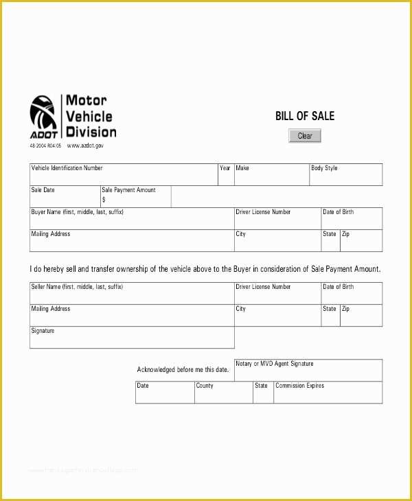 Printable Vehicle Bill Of Sale Template Word