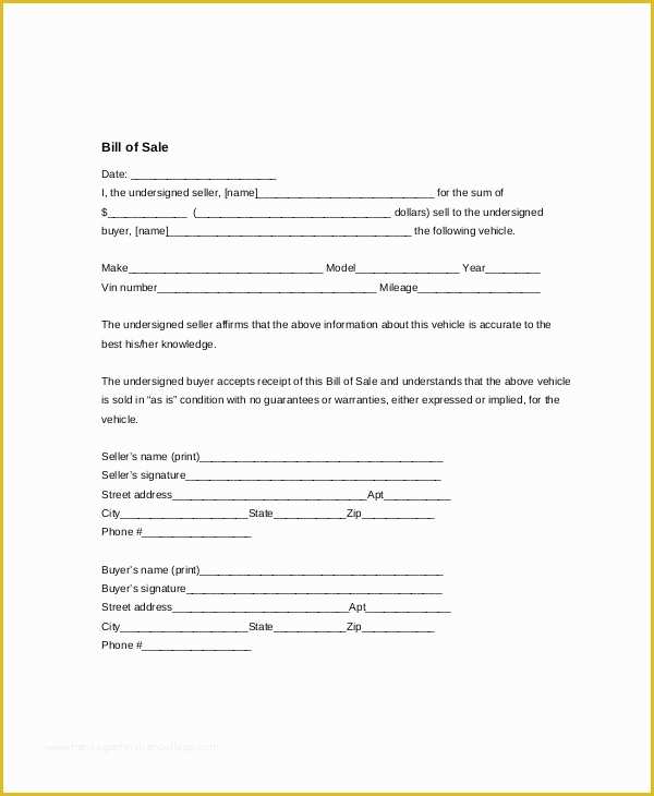 Free Vehicle Bill Of Sale Template Of Vehicle Bill Of Sale Template 14 Free Word Pdf