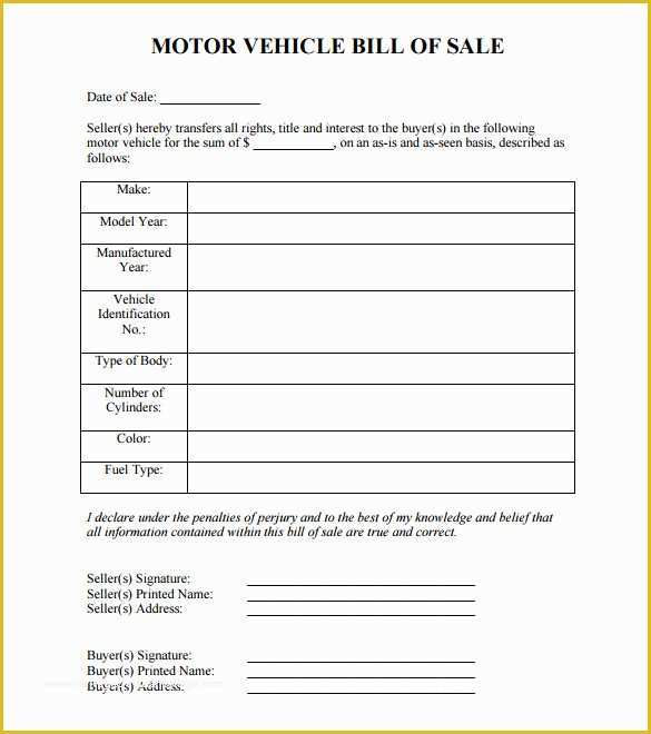 Free Vehicle Bill Of Sale Template Pdf Of 8 Auto Bill Of Sale Doc Pdf