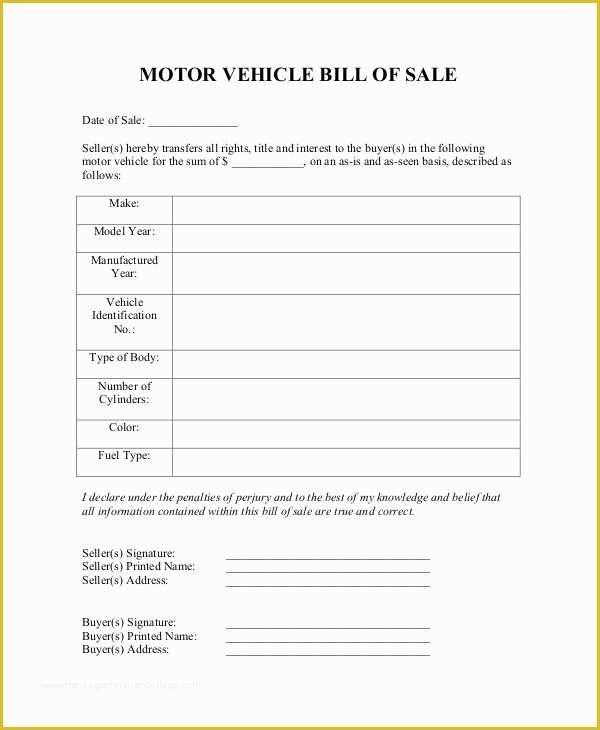 Free Vehicle Bill Of Sale Template Pdf Of Blank Bill Of Sale Template 7 Free Word Pdf Document
