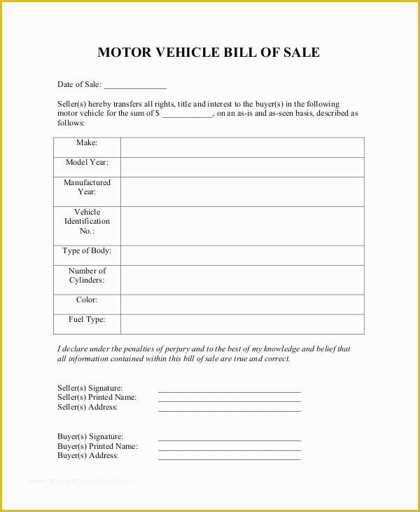Free Vehicle Bill Of Sale Template Pdf Of Blank Bill Of Sale Template 7 Free Word Pdf Document