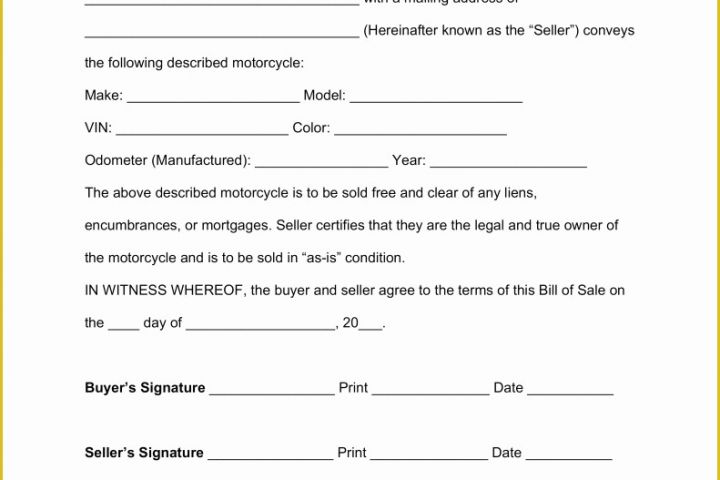 Free Vehicle Bill Of Sale Template Pdf Of Free Motorcycle Bill Of Sale Pdf format
