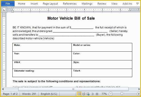 Free Vehicle Bill Of Sale Template Word Of Motor Vehicle Bill Of Sale Template for Word