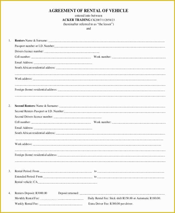 Free Vehicle Rental Agreement Template Of 17 Car Rental Agreement Templates Free Word Pdf format