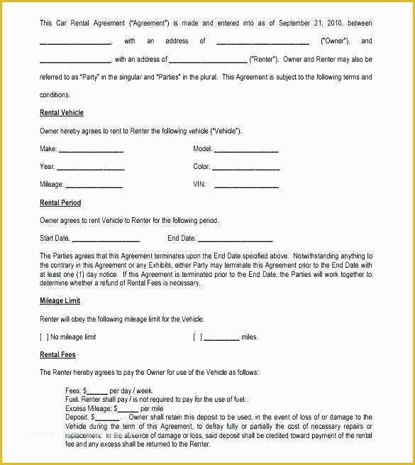 Free Vehicle Rental Agreement Template Of Auto Lease Agreement Template – Vitaesalute