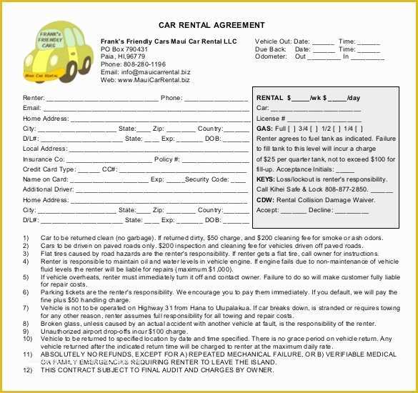 Free Vehicle Rental Agreement Template Of Car Rental Agreement – 11 Free Word Pdf Documents