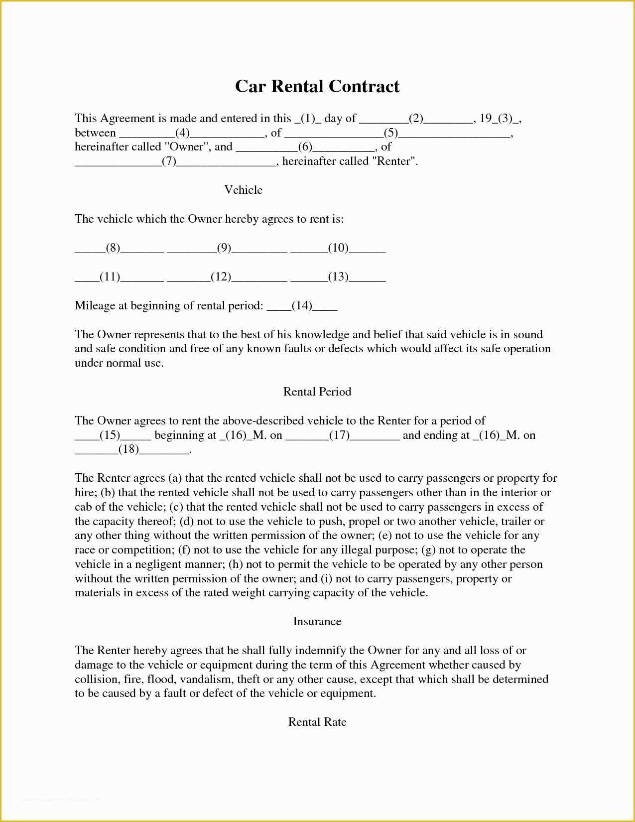 Free Vehicle Rental Agreement Template Of Rental Car Agreement forms Free original Best S Car