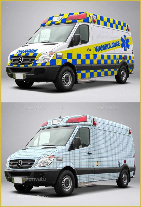 Free Vehicle Templates for Car Wraps Of 2014 Mercedes Sprinter Ambulance Wrap Mockup by Pascau