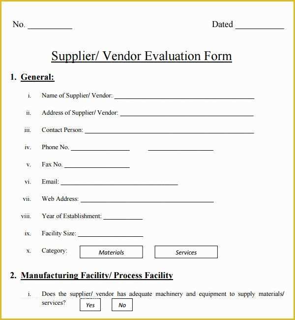 Free Vendor Application form Template Of Supplier Evaluation Template 8 Download Free Documents