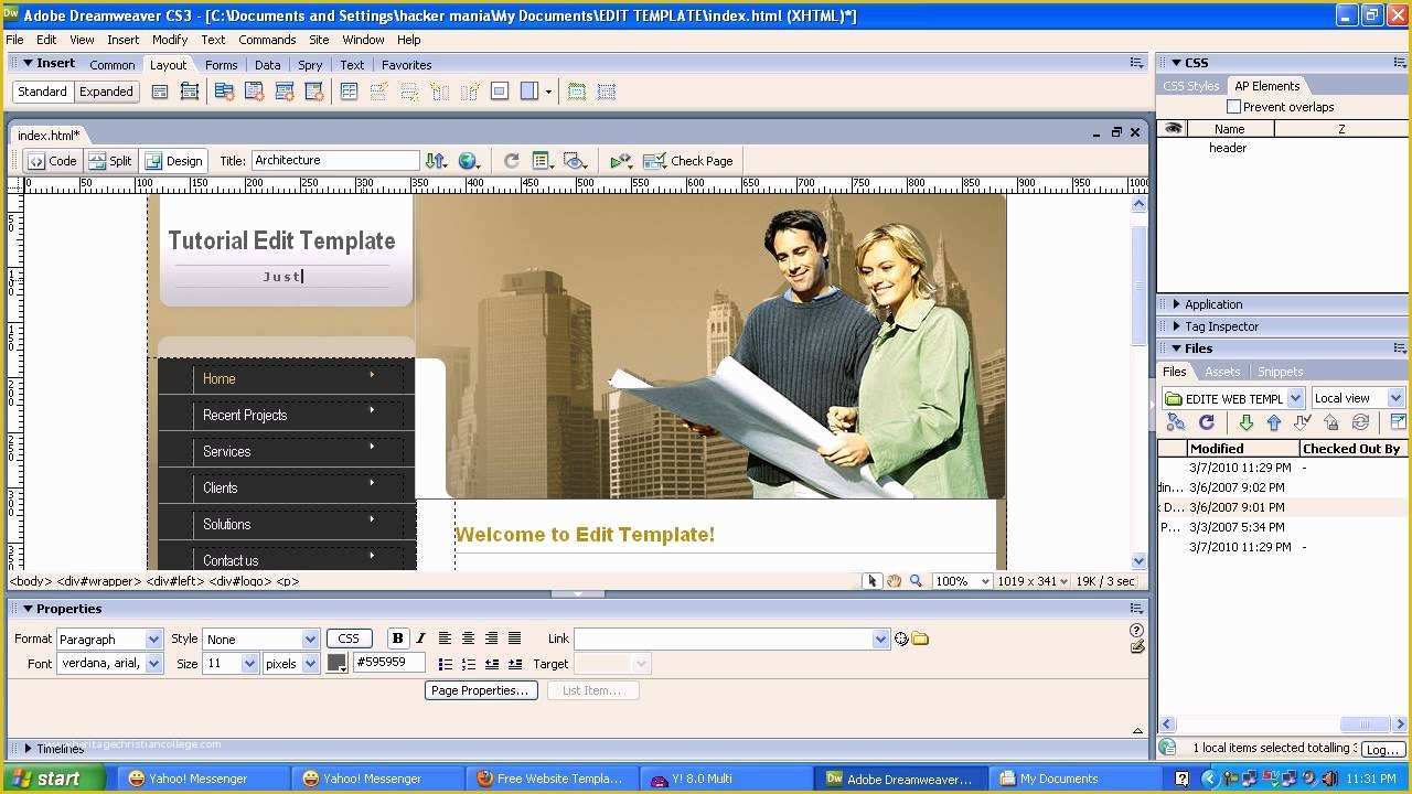 Free Video Editing Templates Of Edit Web Template with Adobe Dreamweaver Cs3