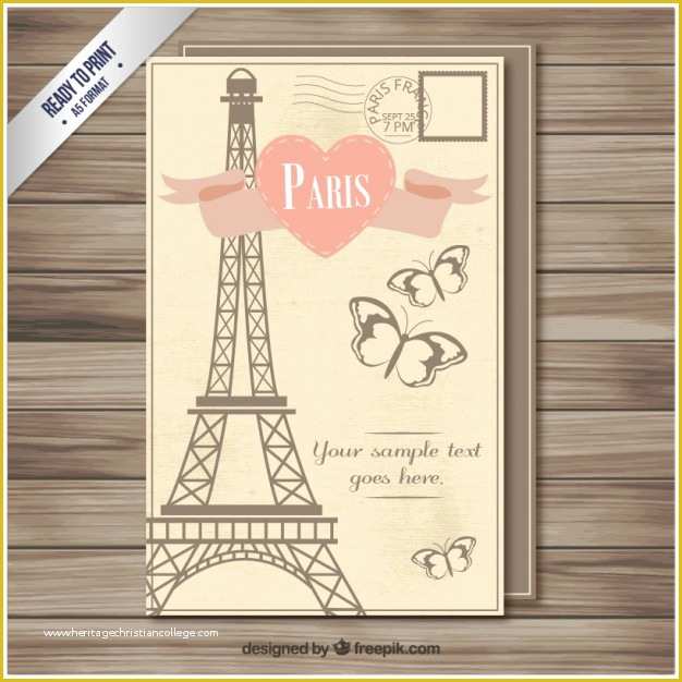 Free Vintage Postcard Template Of Vintage Paris Postcard Template Vector