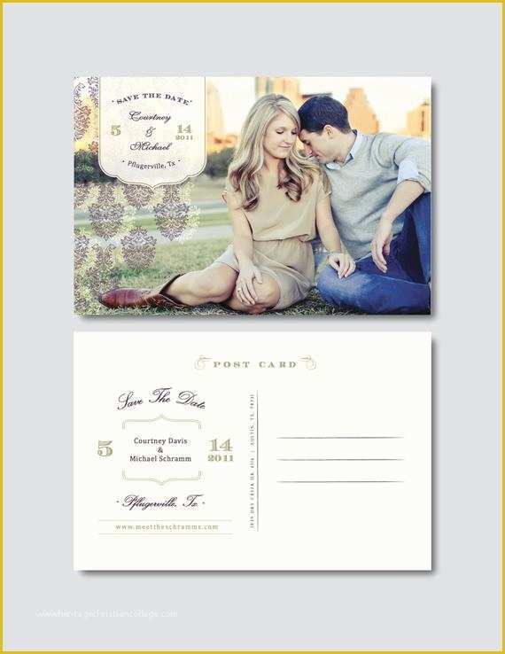 Free Vintage Postcard Template Of Vintage Save the Date Postcard Template Psd Digital