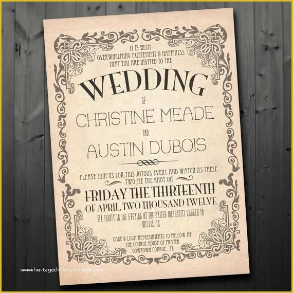 Free Vintage Wedding Invitation Templates Of Items Similar to Printable Vintage Wedding Invitation On Etsy