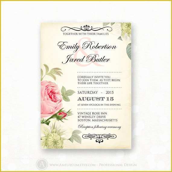 Free Vintage Wedding Invitation Templates Of Printable Wedding Invitation Pink Roses Vintage Weddings